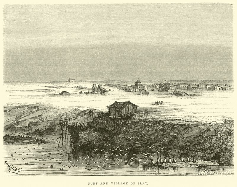 Hamnen och byn Ilay av Edouard Riou