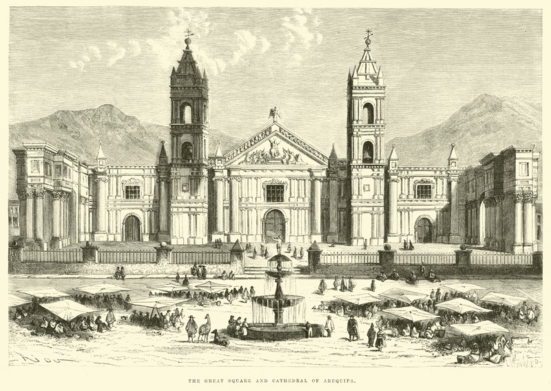 Det stora torget och katedralen i Arequipa av Edouard Riou