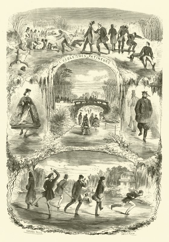 Scener av det parisiska livet: skola för skridskoåkare (gravyr) av Edouard (after) Riou