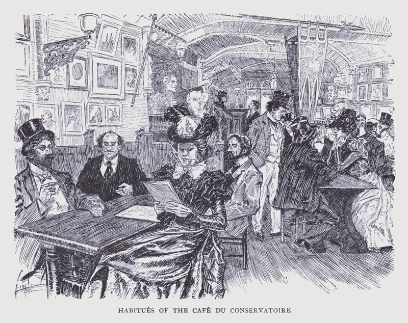 Bohemiska Paris: vanor på Café du Conservatoire (litografi) av Edouard Alfred (1875 1954) Cucuel