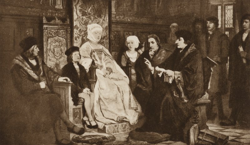 Erasmus läser för den unge kejsaren Karl V, Bryssel av Edouard Jean Conrad (after) Hamman