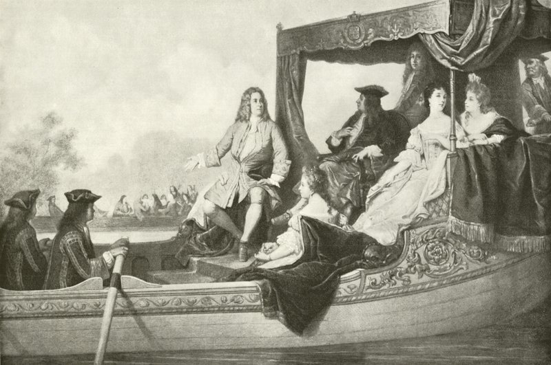 Händels River Concert för George I (gravyr) av Edouard Jean Conrad Hamman
