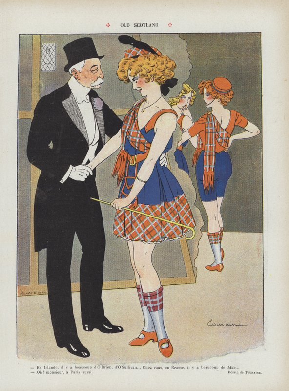Gamla Skottland. Illustration för Le Rire av Edouard Touraine