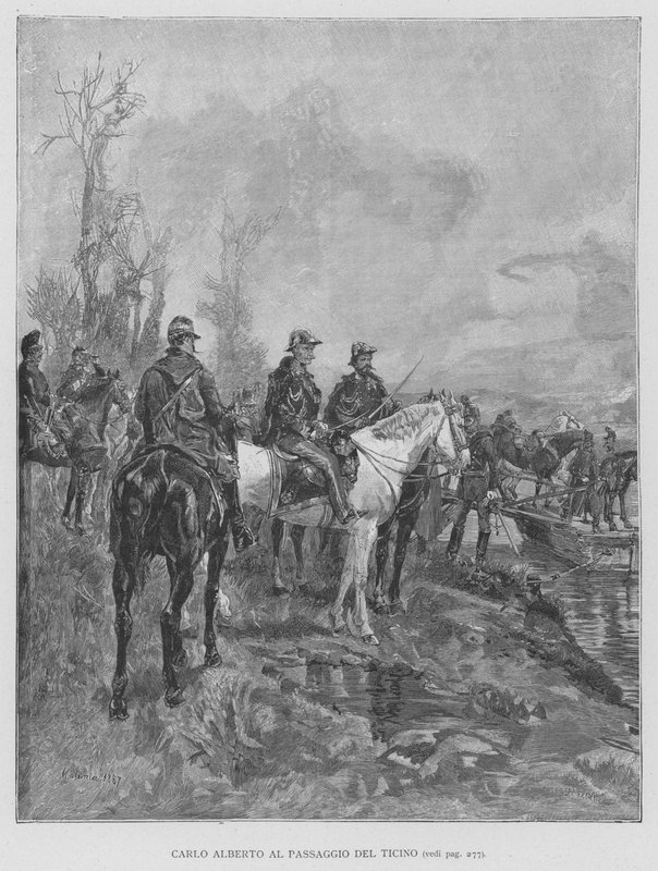 Carlo Alberto vid Ticinopassagen (gravyr) av Edouardo Matania