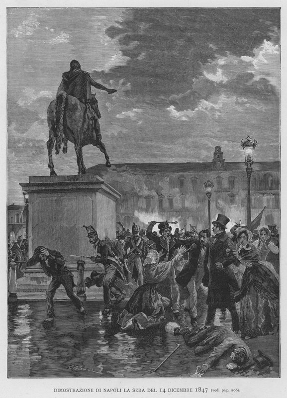 Demonstration av Neapel på kvällen den 14 december 1847 (gravyr) av Edouardo Matania