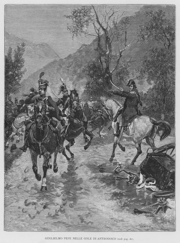 Guglielmo Pepe i Gorges of Antrodoco (gravyr) av Edouardo Matania