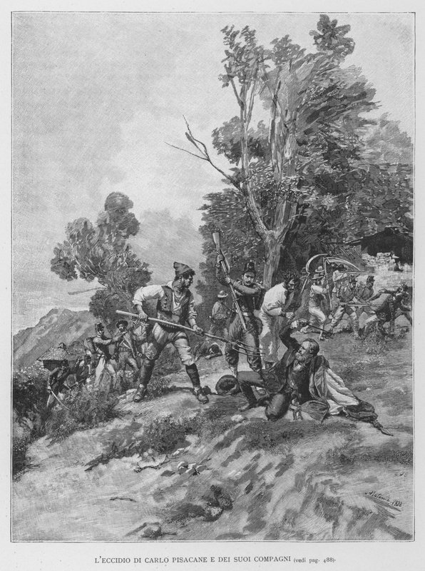 Massakern av Carlo Pisacane och hans följeslagare (gravyr) av Edouardo Matania