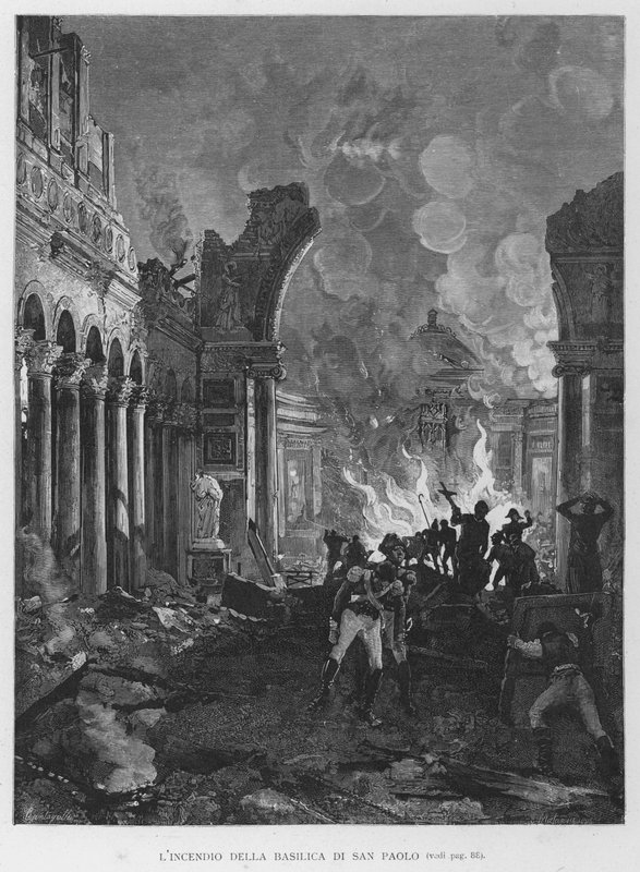 Elden i basilikan San Paolo (gravyr) av Edouardo Matania