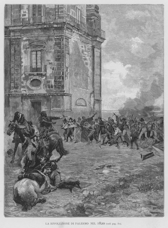 Palermo-revolutionen 1820 (gravyr) av Edouardo Matania
