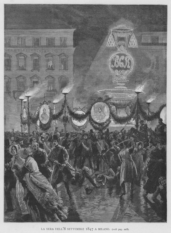 Kvällen den 8 september 1847 i Milano (gravyr) av Edouardo Matania