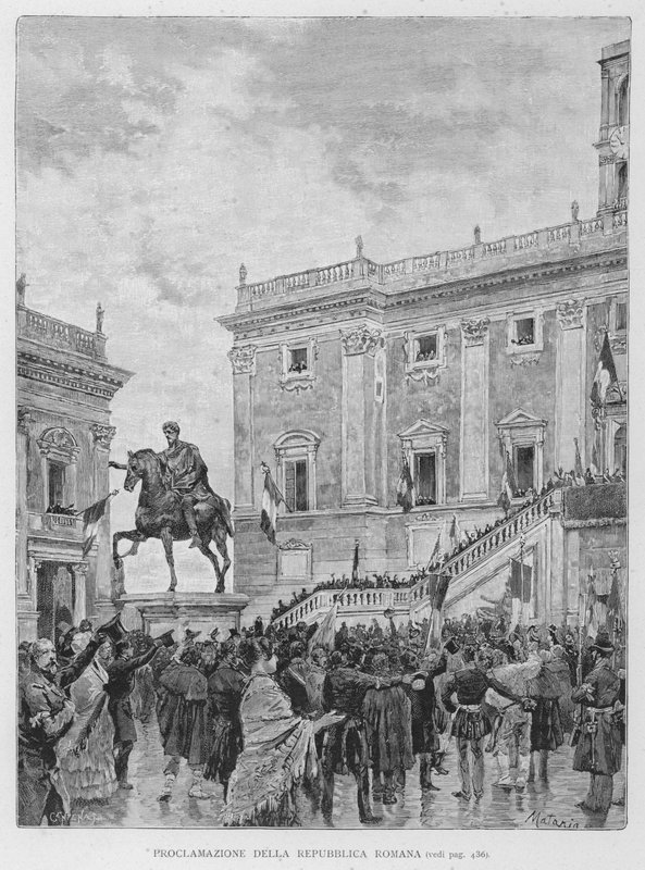 Tillkännagivande av den romerska republiken (gravyr) av Edouardo Matania