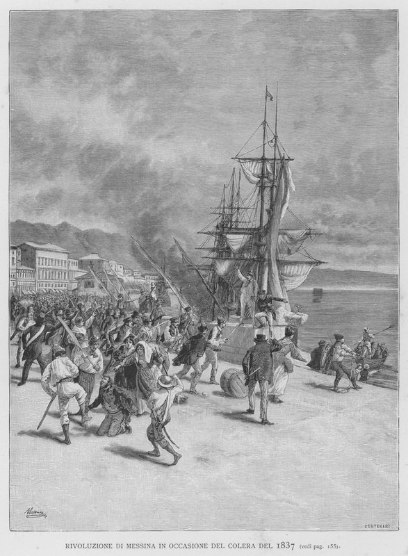 Messinas revolution i samband med kolera 1837 (gravyr) av Edouardo Matania