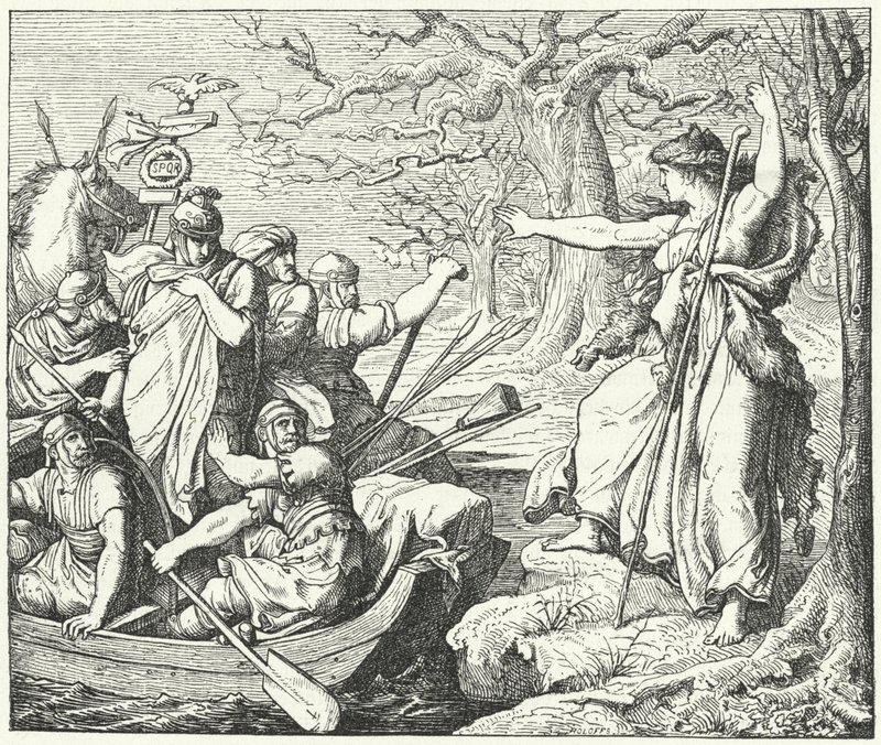 Den romerske generalen Nero Claudius Drusus vid floden Elbe, 9 f.Kr av Eduard Bendemann