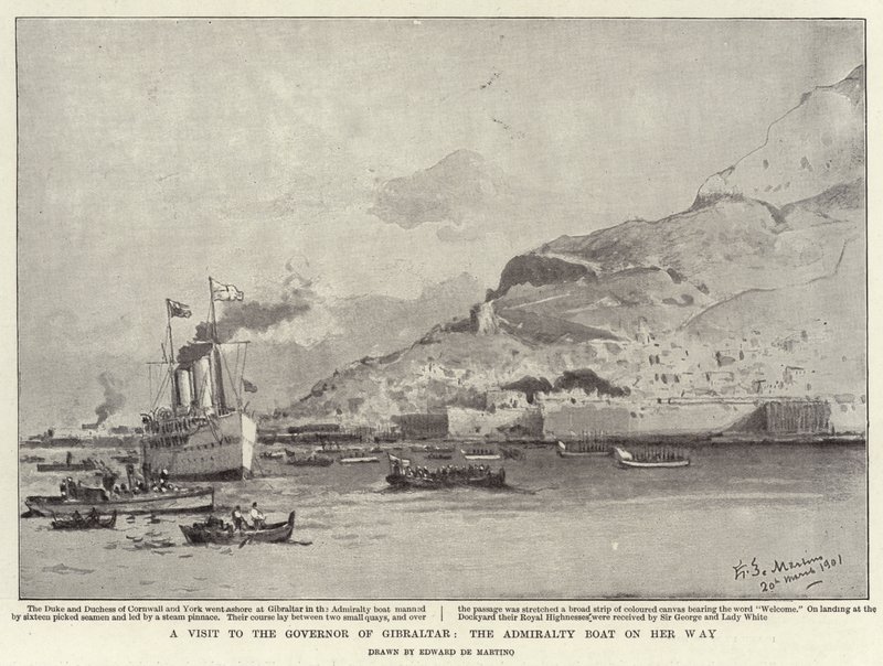 Ett besök hos guvernören i Gibraltar, amiralitetsbåten på väg av Eduardo de Martino