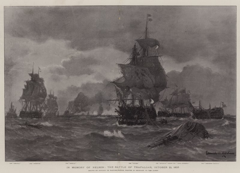 Till minne av Nelson, slaget vid Trafalgar, 21 oktober 1803 av Eduardo de Martino