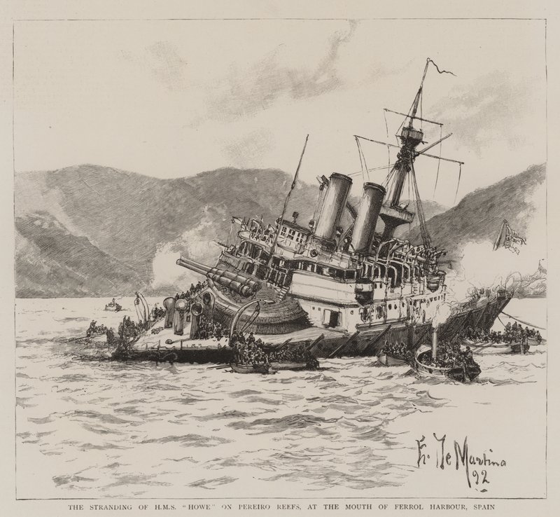 Strandningen av HMS Howe på Pereiro Reefs, vid mynningen av Ferrols hamn, Spanien av Eduardo de Martino