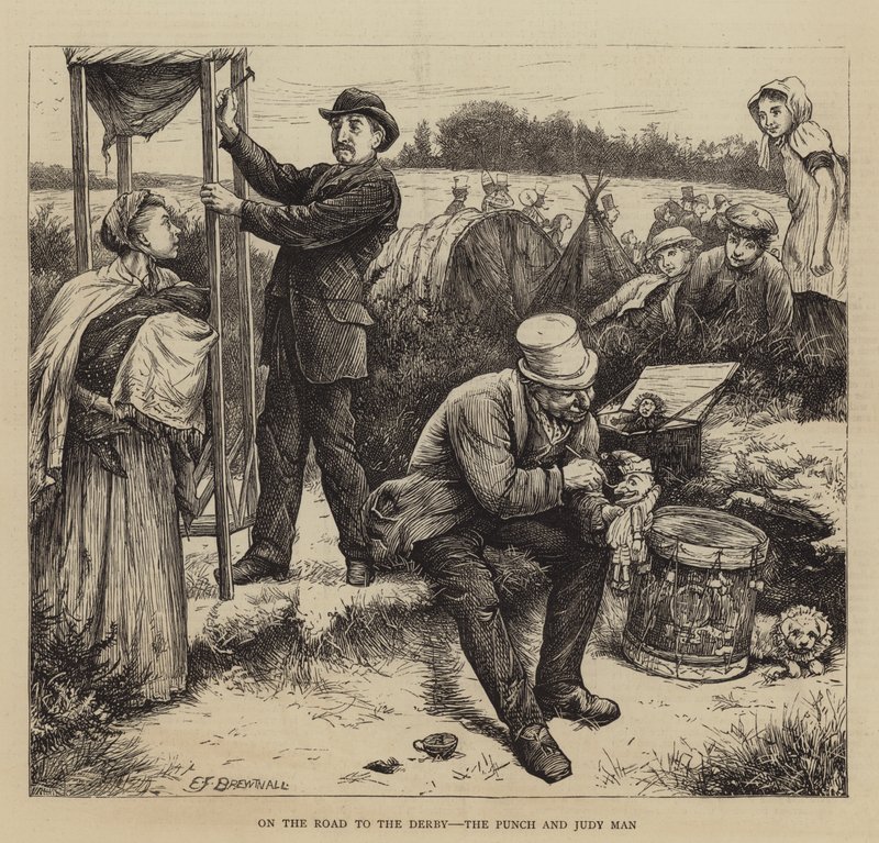 On the Road to the Derby, the Punch and Judy Man av Edward Frederick Brewtnall