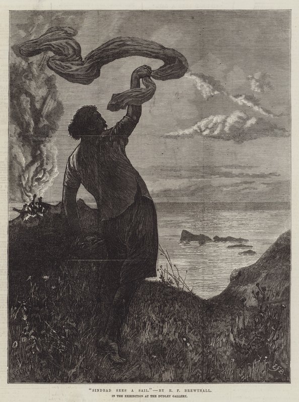 Sindbad ser ett segel, i utställningen på Dudley Gallery av Edward Frederick Brewtnall