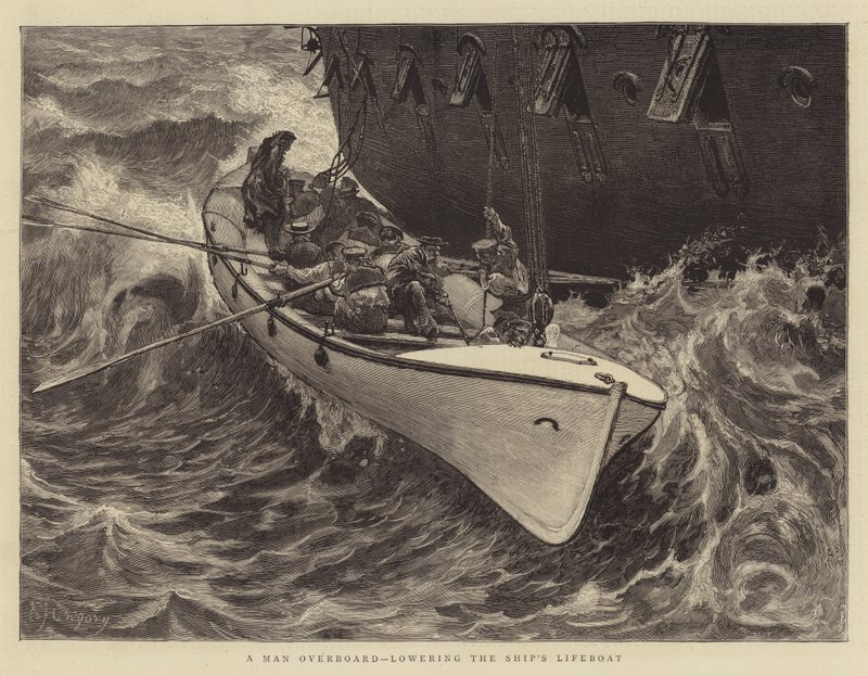 En man överbord, sänker skeppets livbåt av Edward John Gregory