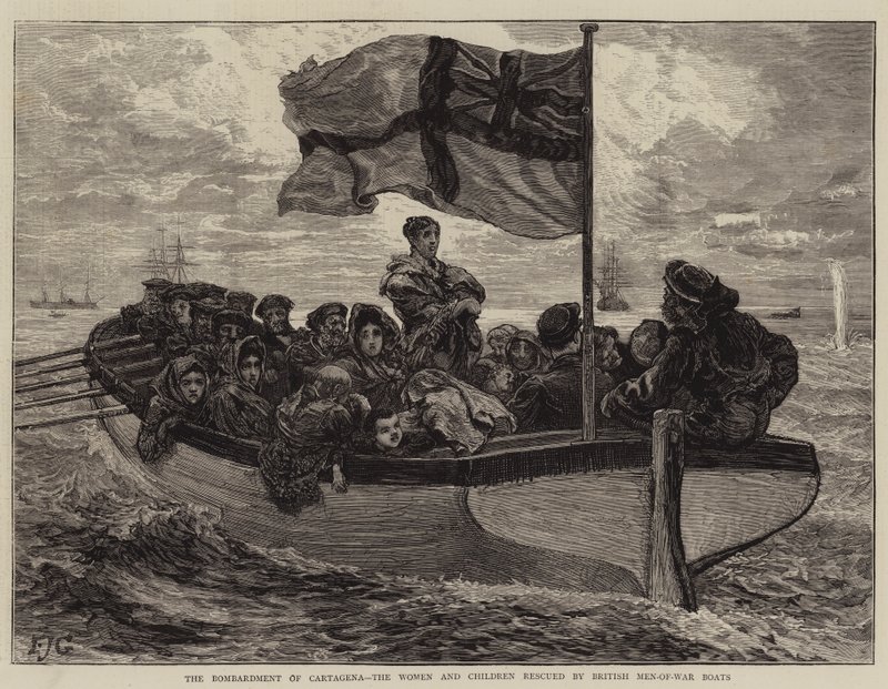 Bombningen av Cartagena, kvinnor och barn som räddades av brittiska krigsbåtar av Edward John Gregory