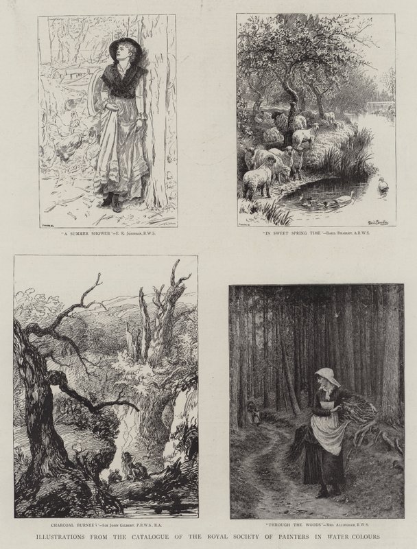 Illustrationer från katalogen från Royal Institute of Painters i akvarellfärger av Edward Killingworth Johnson