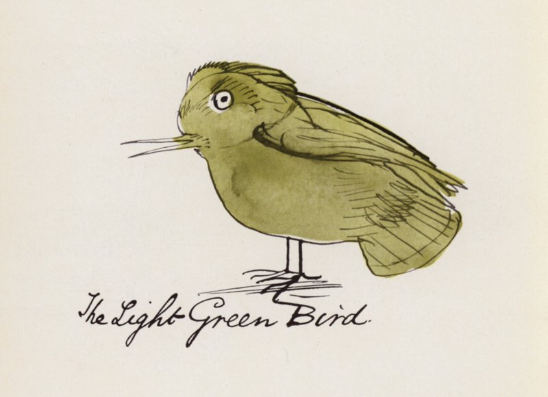 Edward Lear, The Bird Book: The Light Green Bird (färg litho) av Edward (after) Lear