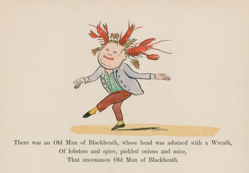 Det fanns en gammal man från Blackheath, vars huvud var prytt med en krans (färggravyr) av Edward (after) Lear