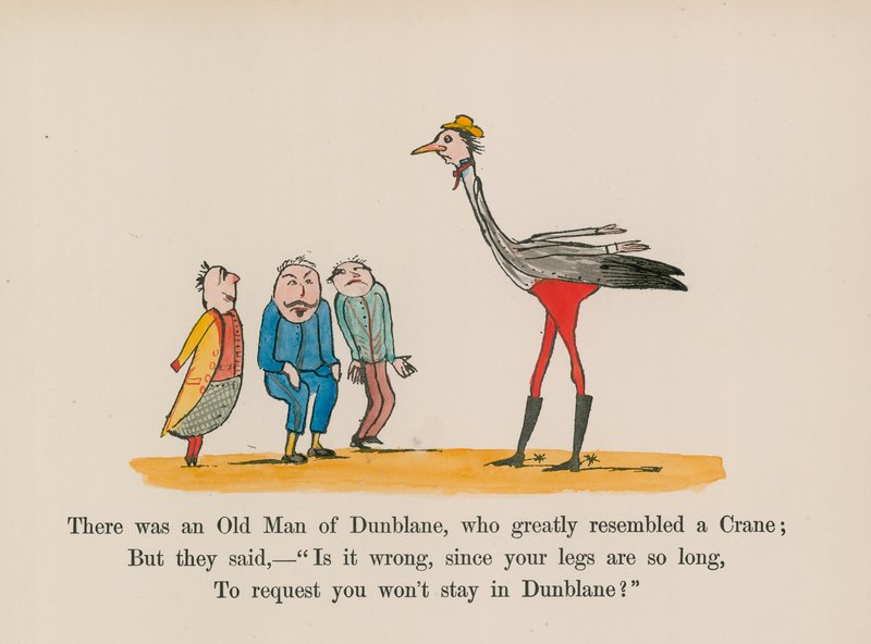 Det fanns en gammal man i Dunblane som var mycket lik en trana (färggravyr) av Edward (after) Lear