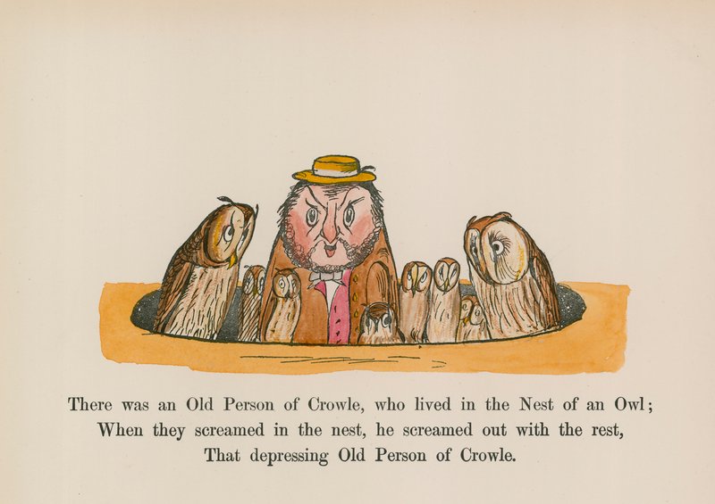 Det fanns en gammal person i Crowle, som bodde i en ugglas bo (färggravyr) av Edward (after) Lear