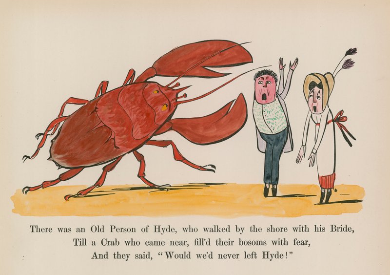 Det fanns en gammal person av Hyde, som gick vid stranden med sin brud (färggravyr) av Edward (after) Lear