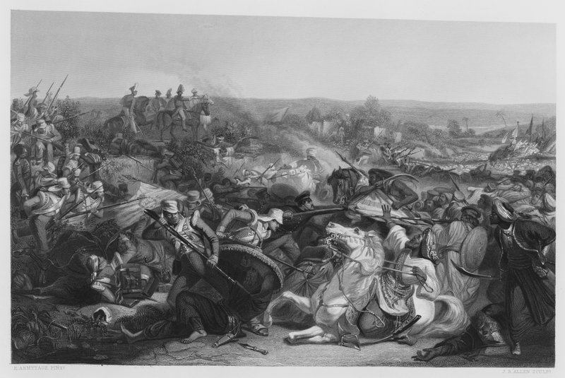 Slaget vid Meeanee, från bilden i den kungliga samlingen (gravyr) av Edward Armitage