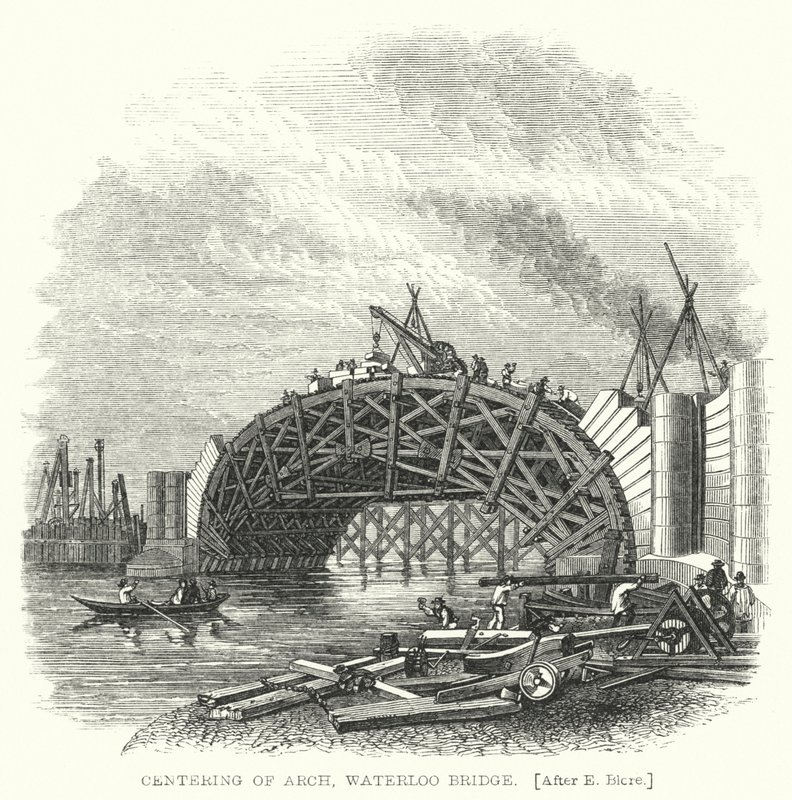 Centrering av Arch, Waterloo Bridge (gravyr) av Edward Blore