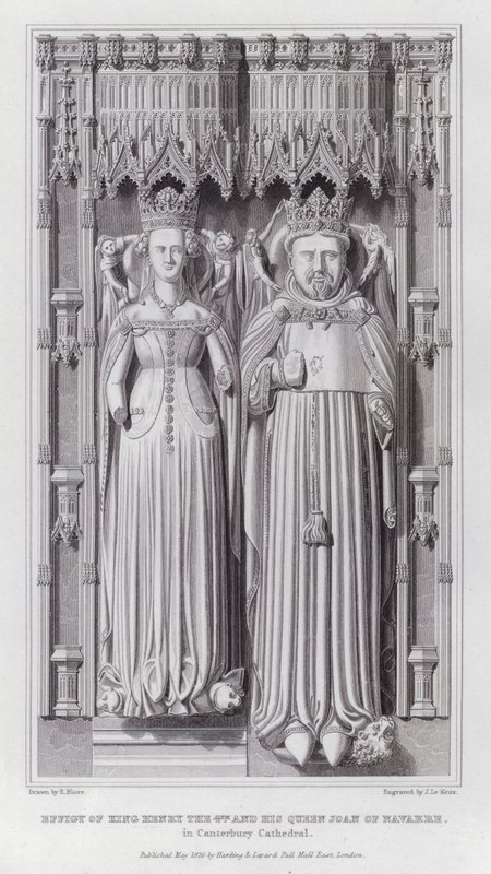 Bild av kung Henrik den 4:e och hans drottning Joan av Navarra, i Canterbury Cathedral (gravyr) av Edward Blore