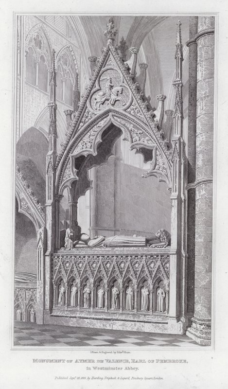 Monument över Aymer de Valence, Earl of Pembroke, i Westminster Abbey (gravyr) av Edward Blore