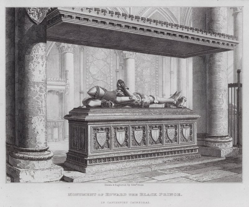 Monument över Edward den svarte prinsen, i Canterbury Cathedral (gravyr) av Edward Blore
