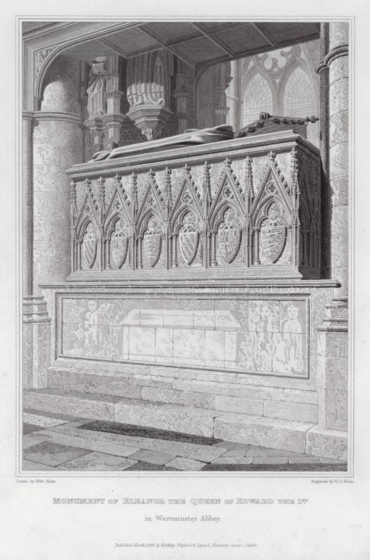 Monument över Eleanor drottningen av Edward den 1: a, i Westminster Abbey (gravyr) av Edward Blore