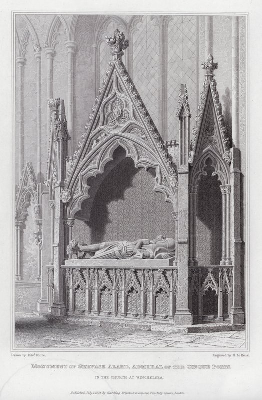 Monument över Gervase Alard, amiral av Cinques hamnar, i kyrkan i Winchelsea (gravyr) av Edward Blore