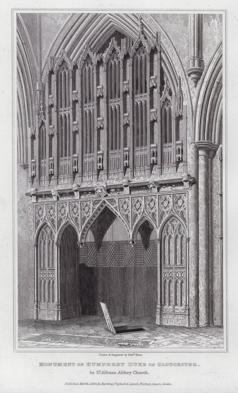 Monument över Humphrey hertig av Gloucester, i St Albans Abbey Church (gravyr) av Edward Blore