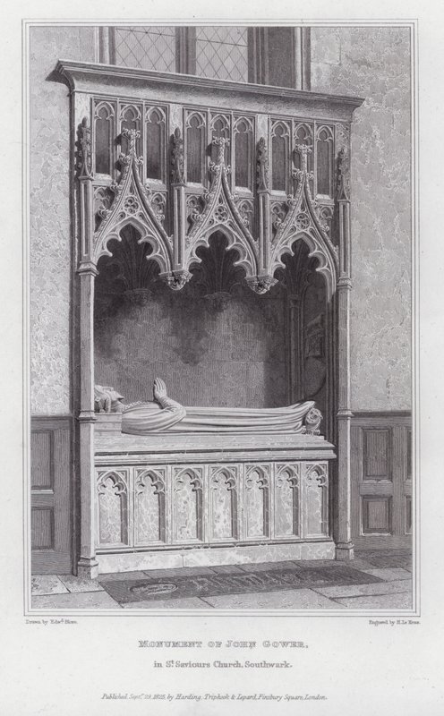 Monument av John Gower, i St Savios Church, Southwark (gravyr) av Edward Blore