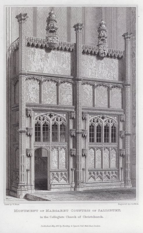 Monument över Margareta grevinnan av Salisbury, i Collegiate Church of Christchurch (gravyr) av Edward Blore