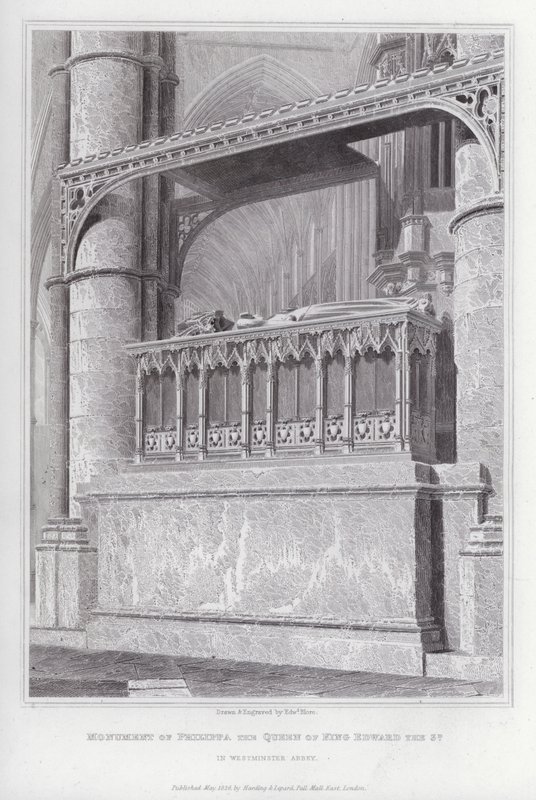Monument över Philippa, drottningen av kung Edward den 3:e, i Westminster Abbey (gravyr) av Edward Blore