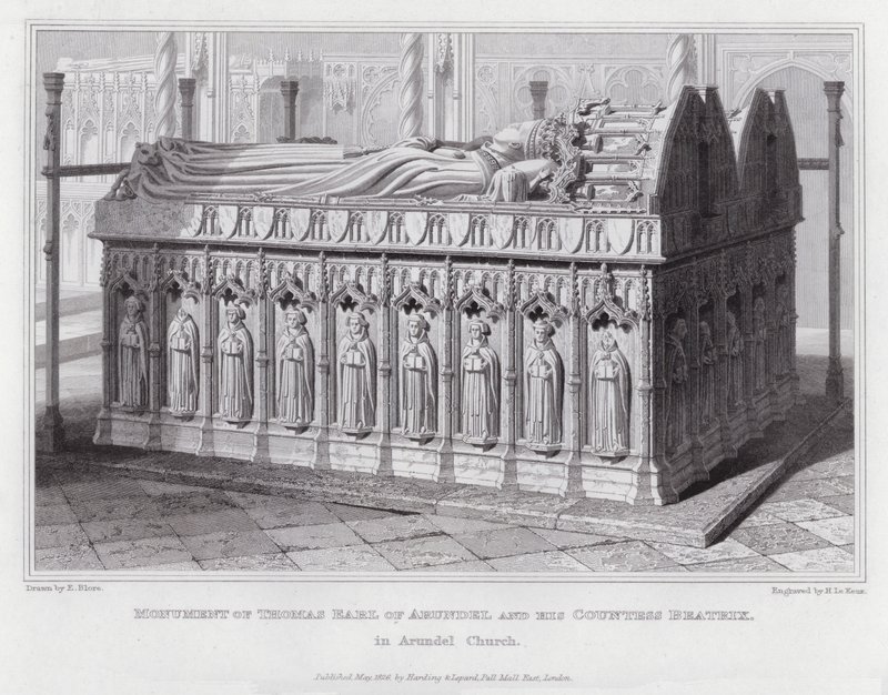 Monument över Thomas Earl of Arundel och hans grevinna Beatrix, i Arundel Church (gravyr) av Edward Blore