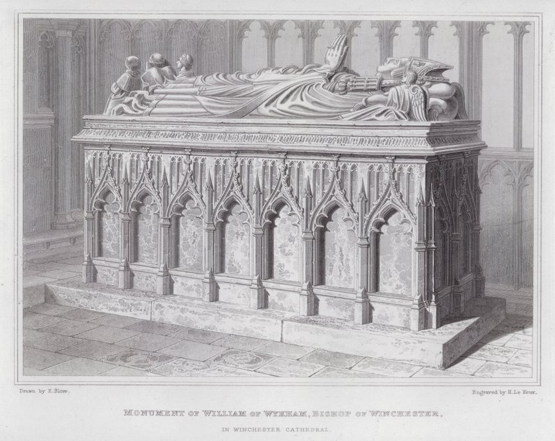 Monument över William av Wykham, biskop av Winchester, i Winchester Cathedral (gravyr) av Edward Blore