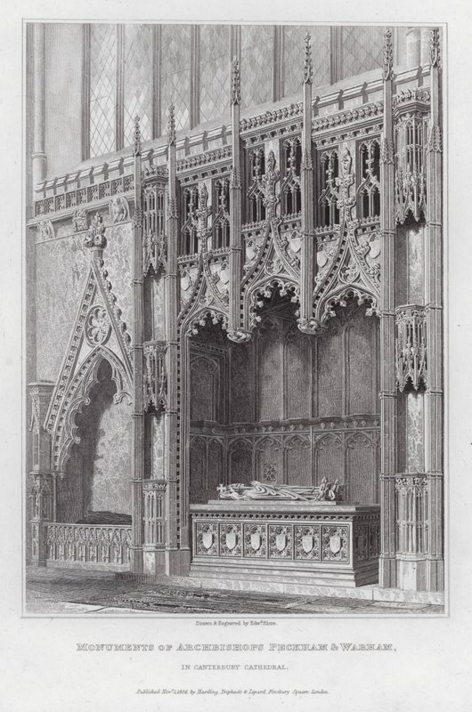 Monument över ärkebiskoparna Peckham och Warham, i Canterbury Cathedral (gravyr) av Edward Blore