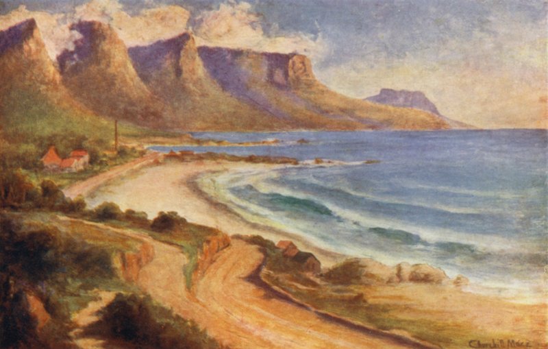 Cape Peninsula, Sydafrika: Camps Bay (färg litho) av Edward Clark Churchill Mace