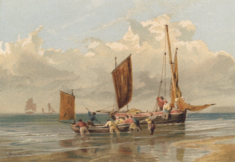 En död lugn, Brighton fiskebåtar går av av Edward Duncan