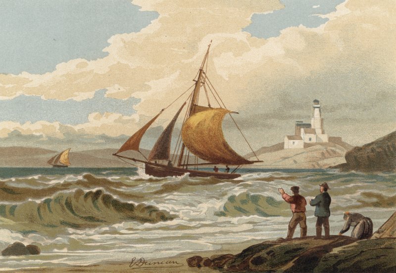 Fiskebåtar återvänder, Mumbles fyr av Edward Duncan