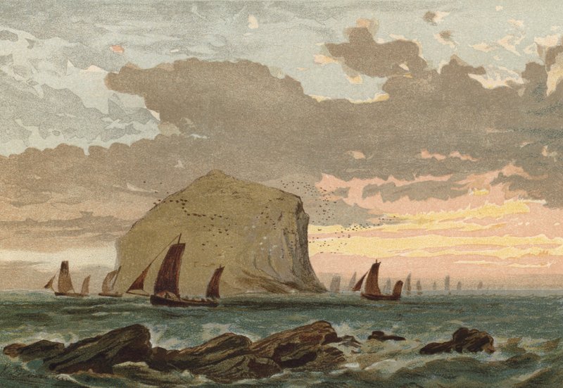 Soluppgång, flotta av fiskebåtar utanför Bass Rock av Edward Duncan