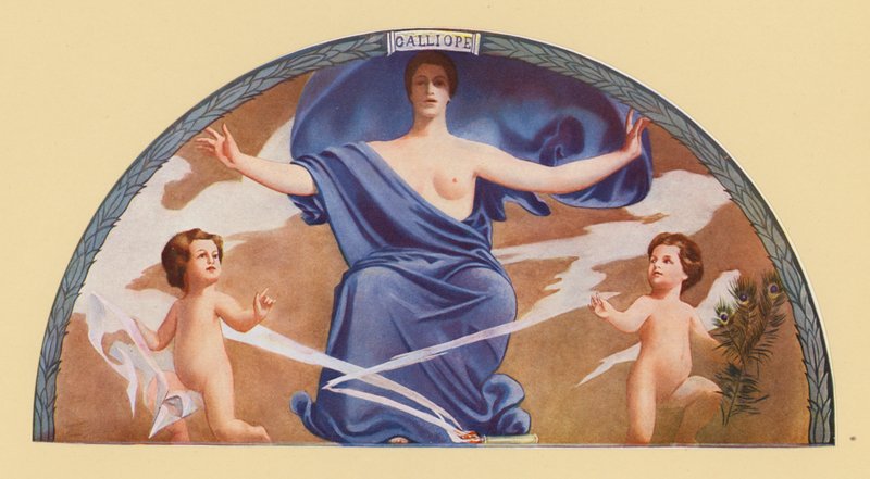 Kalliope, den episka poesins och vältalighetens musa (färglitografi) av Edward Emerson Simmons
