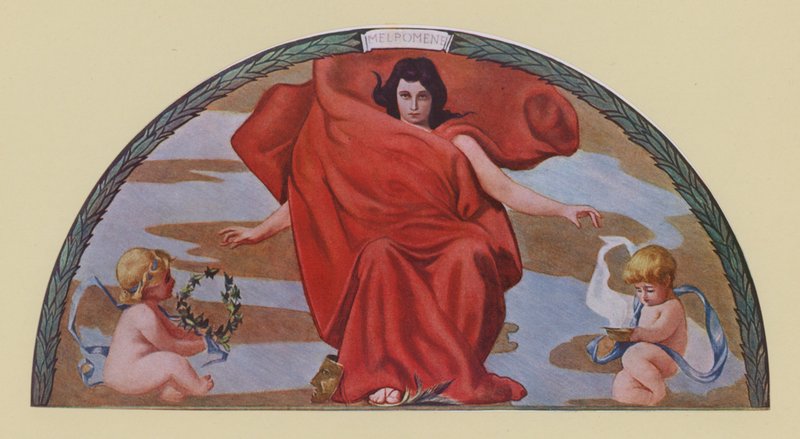 Melpomene, tragedins musa (färglitografi) av Edward Emerson Simmons